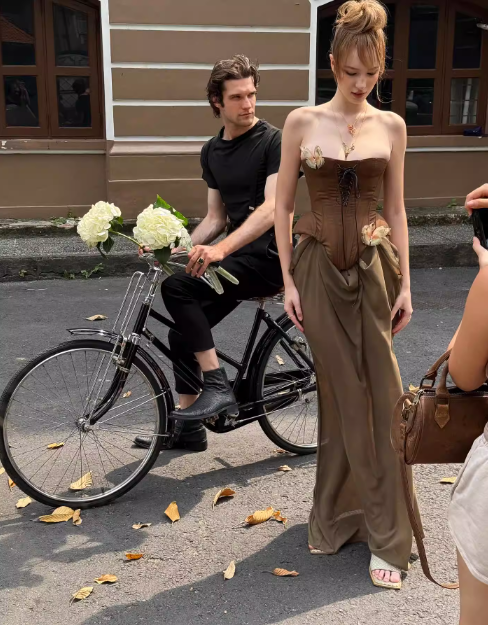 Unique Sheath Strapless Butterfly Brown Satin Chiffon Long Party Dress Evening Dress SH3128