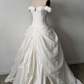 Vintage Classic A Line Off the Shoulder White Chiffon Satin Prom Dress Wedding Dress SH5401