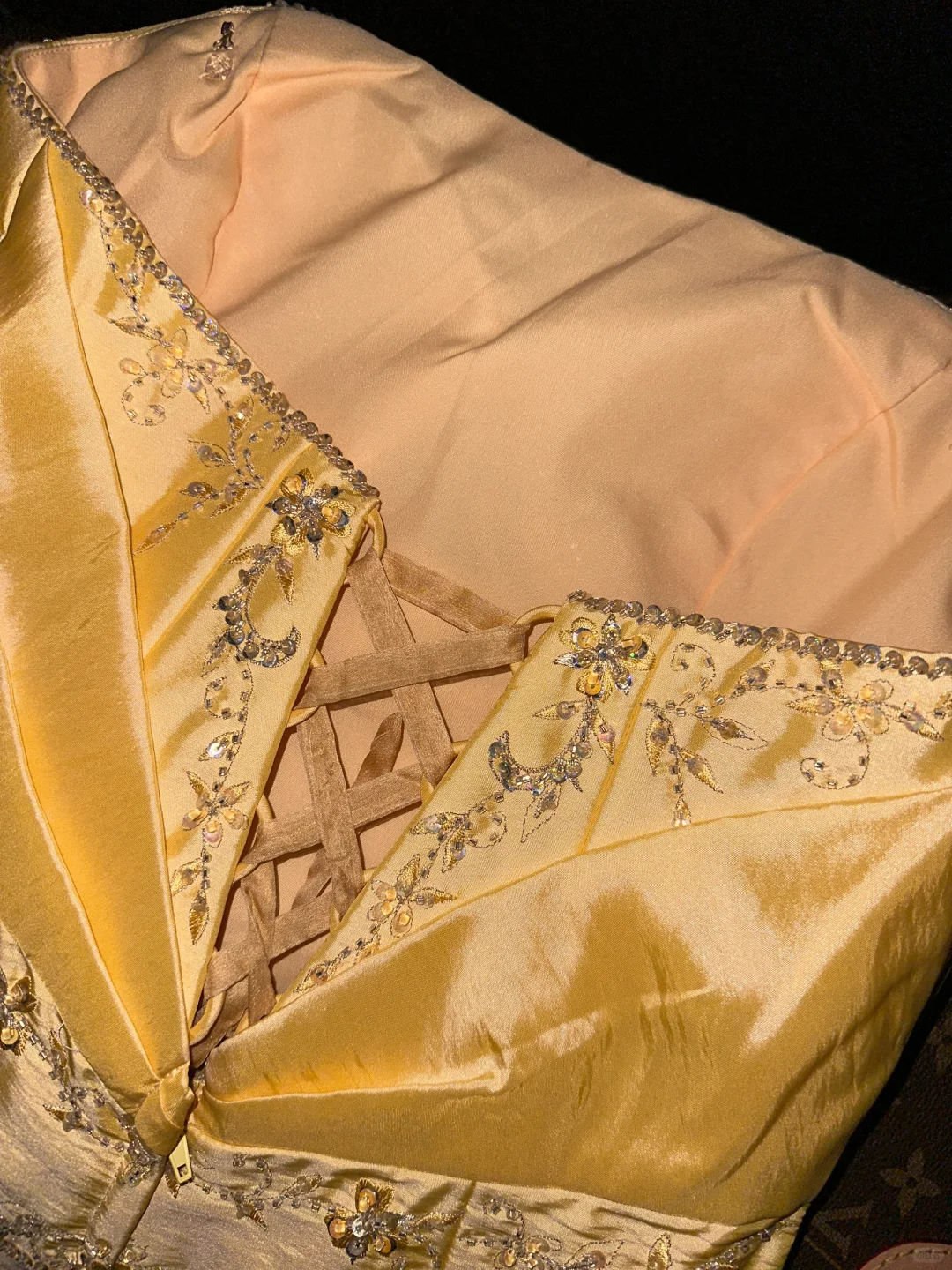 Gentle A Line Strapless Beaded Sequin Yellow Satin Long Prom Dress Party Dress SH3045