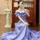 Vintage Purple A Line Off the Shoulder Ruffle Satin Long Prom Dress SH5174