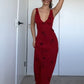 Red Print Sheath V Neck Chiffon Long Prom Dress Evening Dress Outfits SH7252