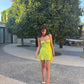 Cute A Line Spaghetti Strap Print Floral Green Satin Short Homecoming Dress Mini Dress SH8046
