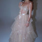 Pretty Pink A Line Spaghetti Straps Sequin Tulle Prom Dress Wedding Guest Dress with Slit SH4294