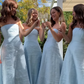 Baby Blue A Line Strapless Layered Chiffon Long Prom Dress Bridesmaid Dress SH4817