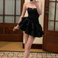 Chic Strapless Black Satin Short Prom Dress Layered Homecoming Dresses SH1411
