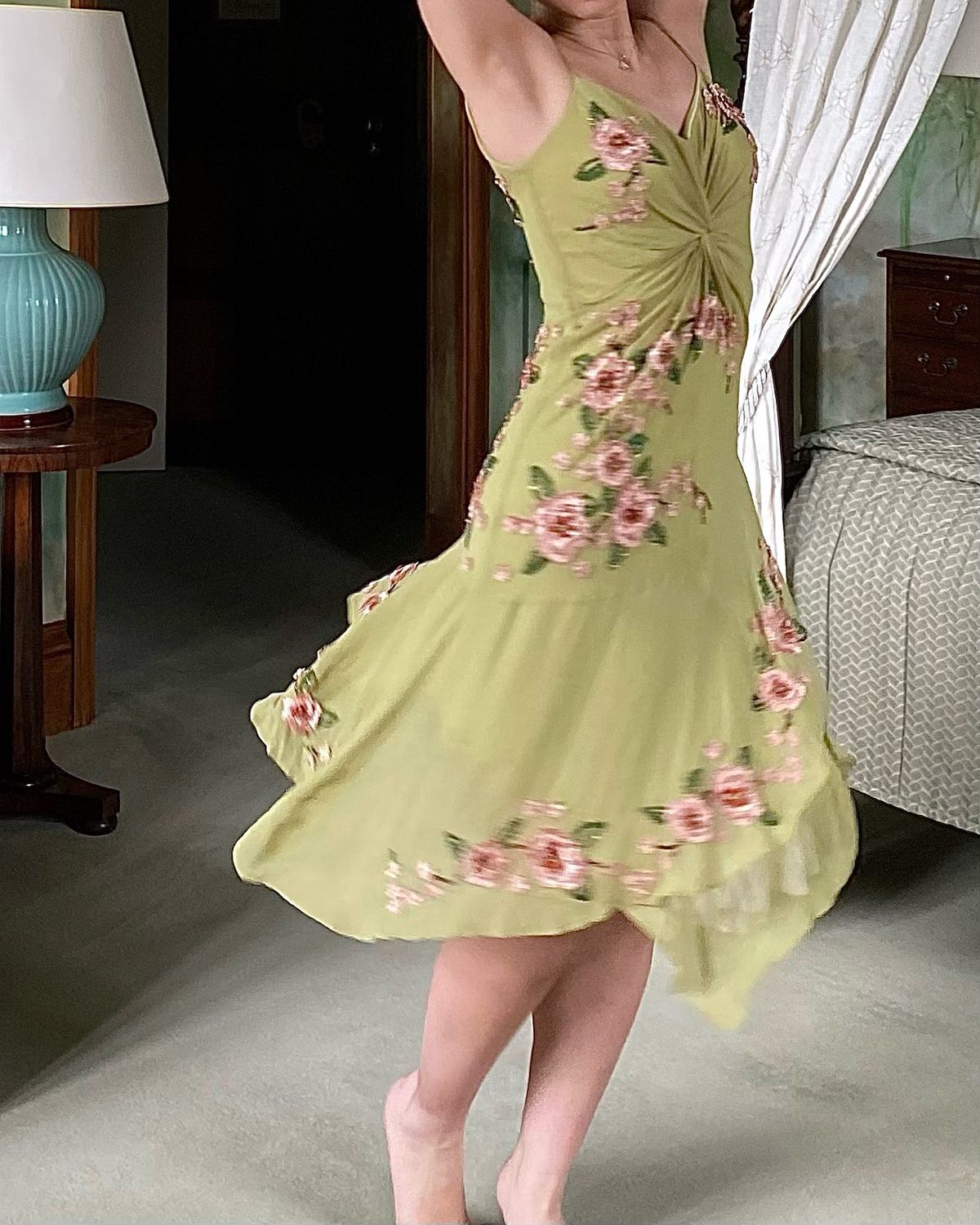 Green A Line Spaghetti Strap Exquisite Beaded Chiffon Prom Dress Wedding Guest Dress SH4489