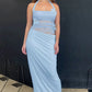 Cute Baby Blue Sheath Halter 3D Floral Tulle Satin Prom Dress Evening Dress SH5755