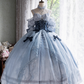 Stunning Blue Bow A Line Lace Tulle Lolita Goth Boning Dress Prom Dress SH4911