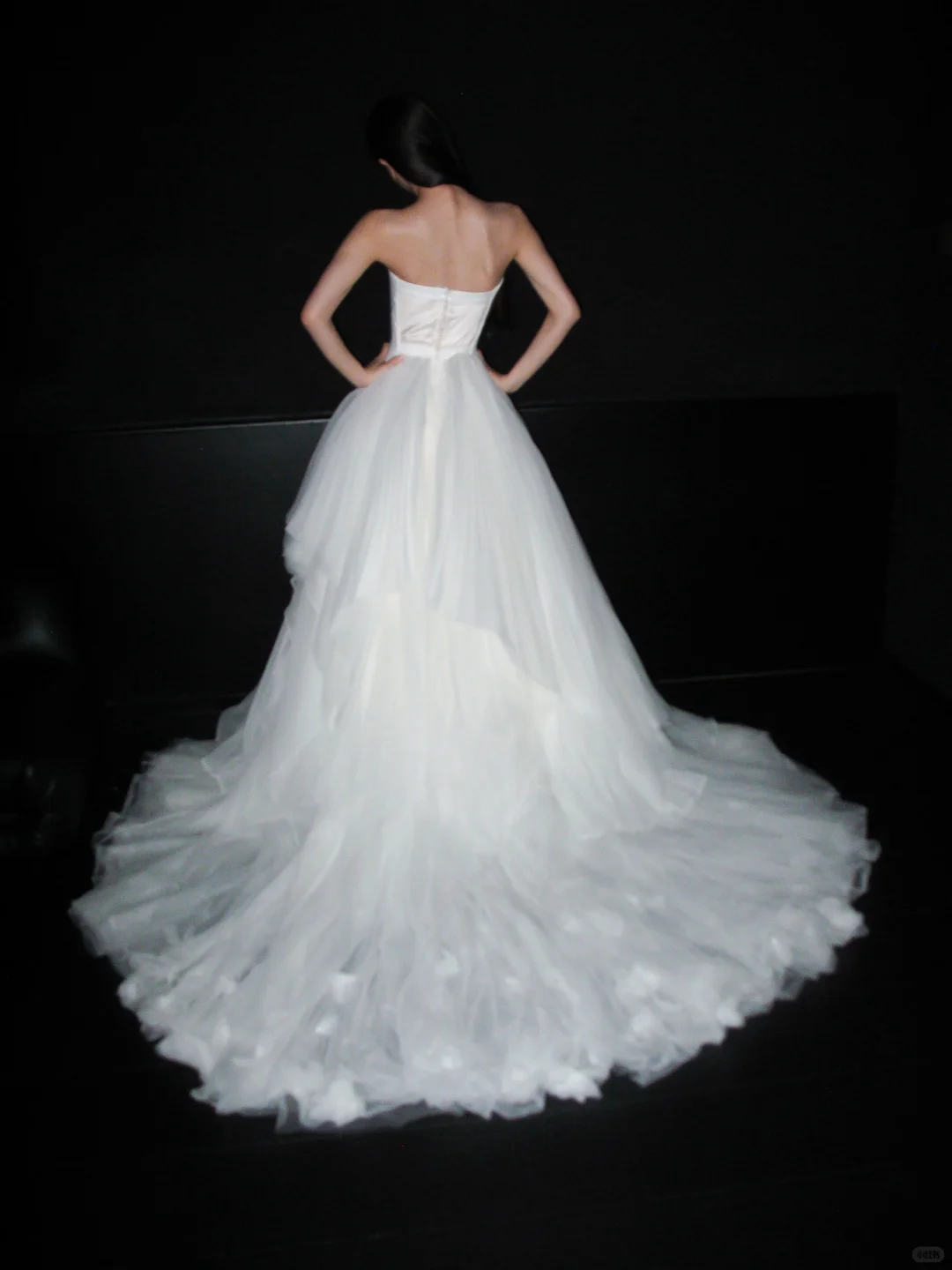 Pretty Romantic Ball Gown Strapless White Satin Tulle Long Train Wedding Dress SH6619