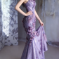 Gentle Purple Mermaid Halter Appliques Ruffle Sequin Long Prom Dress SH5427