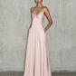 Light Pink Simple A Line Spaghetti Strap Satin Long Prom Dress Evening Dress SH3817