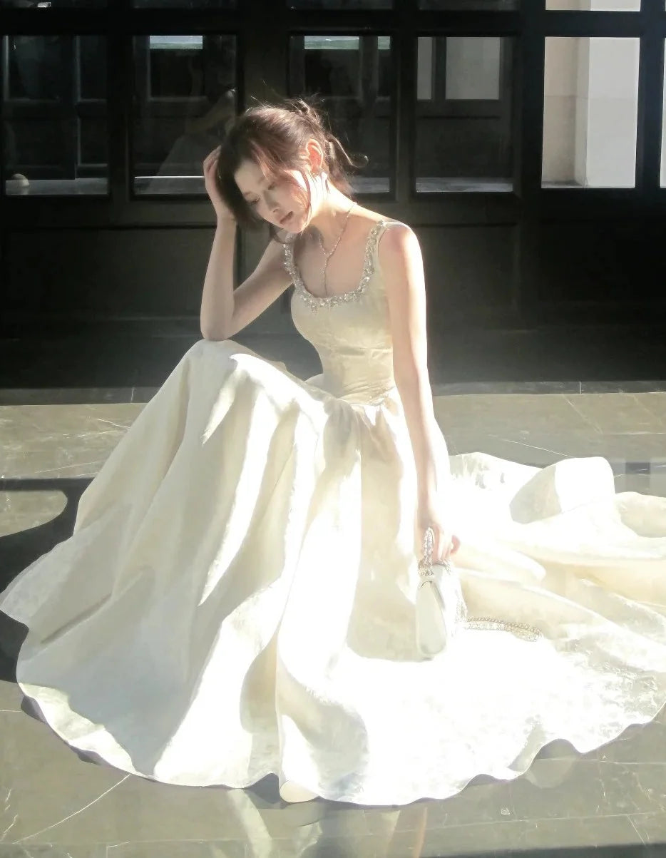Elegant Prom Dress Square Neck Pleated Crystal Gala Gown Shcool Cocktail Outfits Evening Dresses SH8984