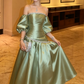 Sage Green A Line Off the Shoulder Beaded Satin Prom Dress Evening Dress SH5523