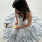 Grey-blue A Line Halter Corset Chiffon Backless Long Prom Dress Evening Dress SH8509