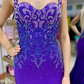Purple Mermaid Straps Exquisite Beaded Satin Slit Long Prom Dress Evening Dress SH7229