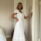 Princess A Line Square Neck White Lace Chiffon Prom Dress Wedding Dress SH7079