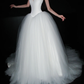 Classic Ball Gown Strapless White Satin Tulle Long Wedding Dress SH6667