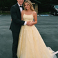 Hot Yellow A Line Straps Lace Tulle Long Prom Dress Graduation Prom Dress SH046