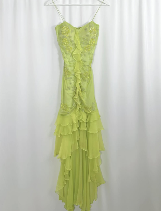 Flowy Green Ruffle Mermaid Exquisite Beaded Chiffon Prom Dress Evening Party Gowns SH3538
