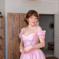 Vintage Pink A Line Off the Shoulder Pleated Chiffon Prom Dress Birthday Dress SH4869