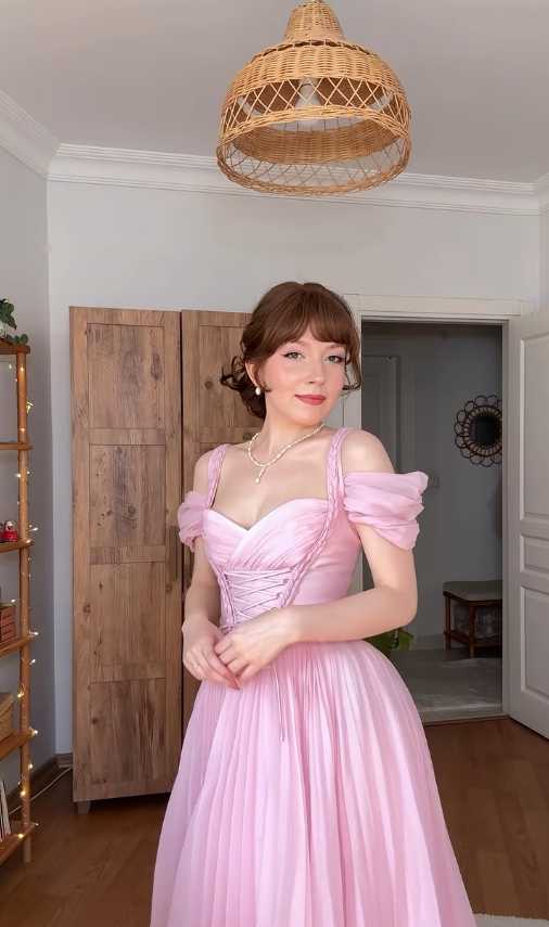 Vintage Pink A Line Off the Shoulder Pleated Chiffon Prom Dress Birthday Dress SH4869