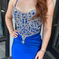 Dazzling Royal Blue Mermaid Straps Exquisite Beaded Satin Slit Long Prom Dress Evening Dress SH7227