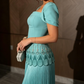 Elegant Lake Blue A Line Beaded Tassel Satin Prom Dress Evening Dress SH7257