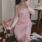 Gentle Pink Sheath Strapless Satin Long Prom Dress Party Dress SH5316
