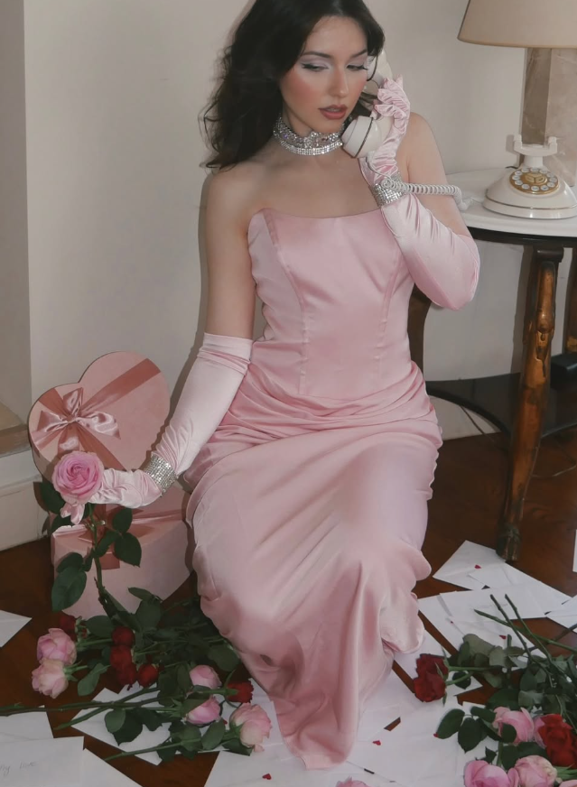Gentle Pink Sheath Strapless Satin Long Prom Dress Party Dress SH5316
