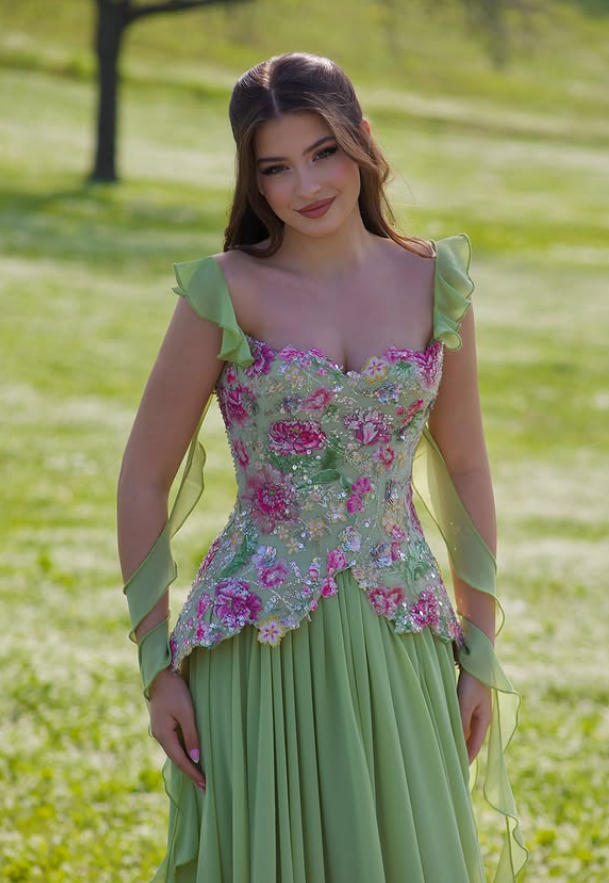 Glamorous A Line Straps Beaded Sequin Ruffle Chiffon Prom Dress Evening Dress SH6331
