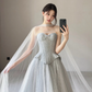 Pretty Grey A Line Sweetheart Neck Beaded Tulle Prom Dress Party Dress SH4739