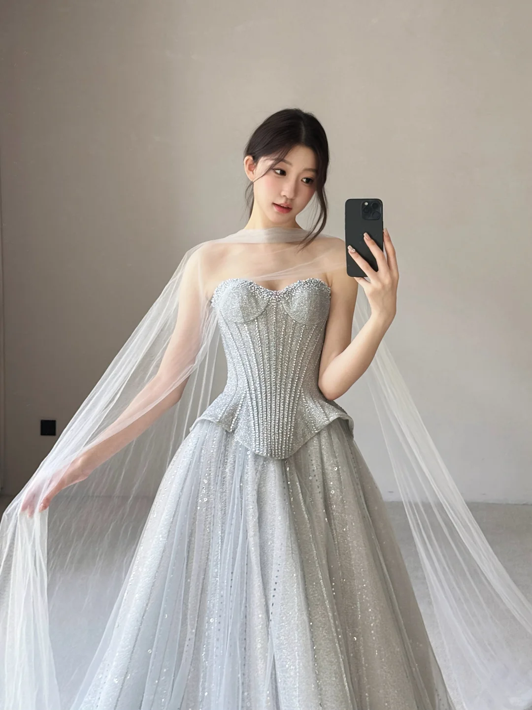 Pretty Grey A Line Sweetheart Neck Beaded Tulle Prom Dress Party Dress SH4739