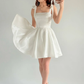 White A Line Bow Straps Satin Short Prom Dress Homecoming Dress SH6010