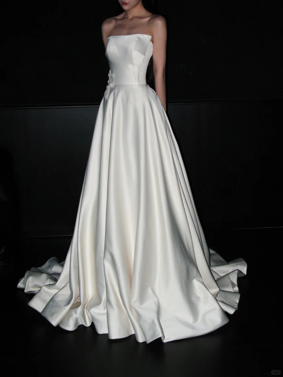High-class A Line Strapless White Simple Satin Long Wedding Dress SH8881