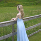 Baby Blue A Line V Neck Sequin Satin Tulle Long Prom Dress Date Dress SH6508