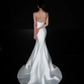 White Unique Mermaid Strapless Satin Long Sweep Wedding Dress SH5971