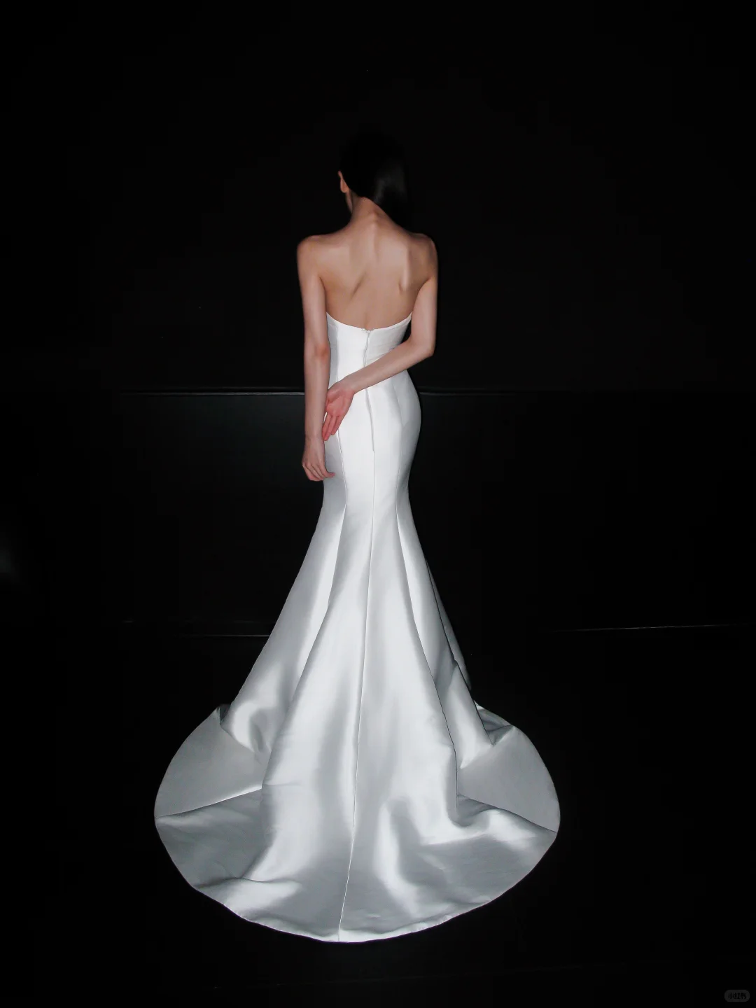 White Unique Mermaid Strapless Satin Long Sweep Wedding Dress SH5971