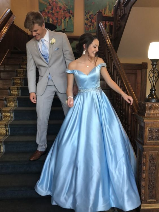 Light Blue Off The Shoulder Party Derss Formal Prom Dress SH820