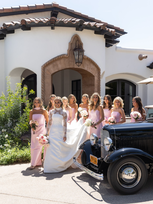 Simple Pink Sheath Strapless Satin Long Bridesmaid Dress SH6308