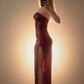 Sexy Red Sheath Srapless Sequin Long Prom Dress Evening Dress with Slit SH6828