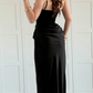High-class Sheath Strap Black Satin Long Prom Dress Evening Dress SH7293