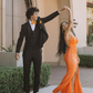 Orange V Neck Slit Prom Dress Long Evening Dress SH708