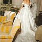 Stunning A Line Off the Shoulder Beaded Appliques White Satin Long Wedding Dress SH6025