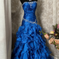 Vintage Grape A Line Strapless Appliques Ruffle Organza Long Prom Dress SH5425