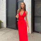 Red V Neck Long Sheath Evening Dress Satin Party Prom Dress SH1541