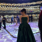 Simple Emerald A Line Strapless Satin Long Prom Dress Wedding Guest Dress SH5409