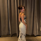Classic White-black Mermaid Straps Beaded Chiffon Prom Dress Evening Dress Date Dress SH5597