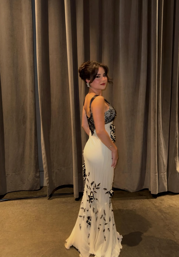 Classic White-black Mermaid Straps Beaded Chiffon Prom Dress Evening Dress Date Dress SH5597