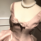Cute A Line Strap Bow Light Pink Tulle Satin Short Homecoming Dress Cocktail Dress SH3088