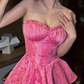 Sexy A Line Pink Strapless Rufflesd Homecoming Dress Short Party Dress SH1494